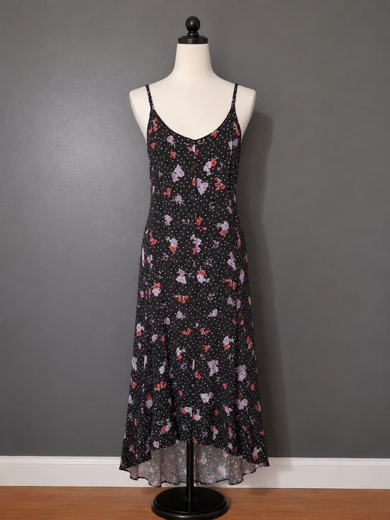 Dresses & Skirts - Black Floral Slip Dress with Lavender & Red Accents